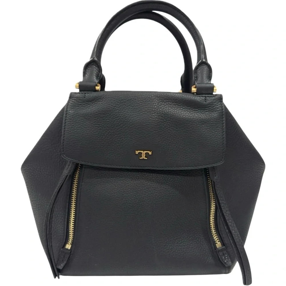 NWOT Tory Burch Black Half Moon Satchel with Gold Accents - Picture 1 of 5